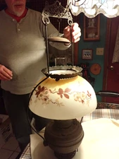 Antique B&H Bradley Hubbard  Hanging Oil Lamp Chandelier yellow floral w/snuffer