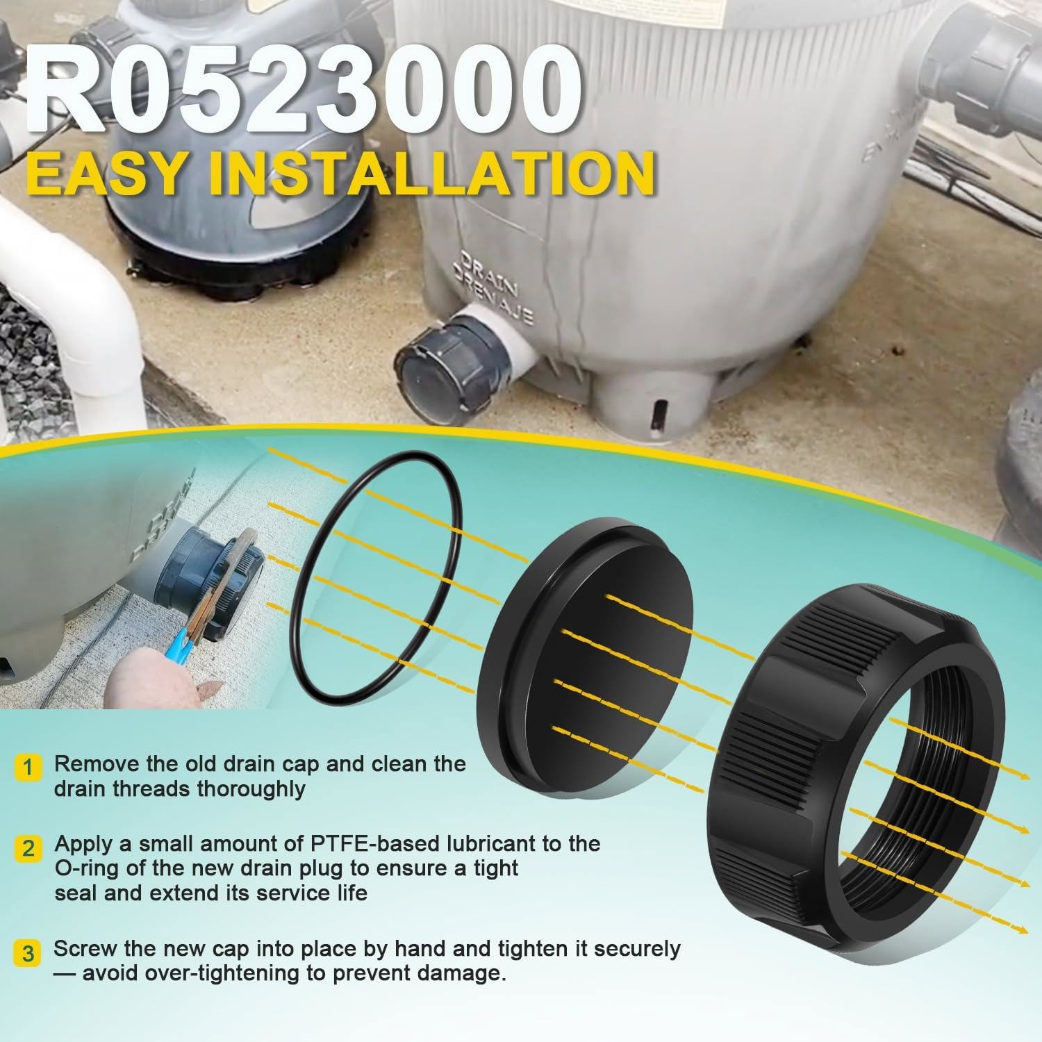 For Jandy Pool Spa Filter Salt Cell Cleaning Cap & Drain Cap Assembly R0523000