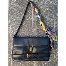 Borsa vintage Zenith Navy in pelle fatta a mano con ferramenta dorata
