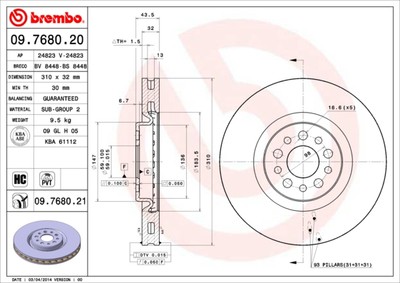 Brembo 09.7680.21 Brake Disc for Citroen, Fiat, Lancia, Peugeot