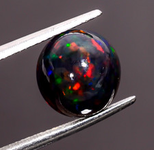 Natural Black Ethiopian Opal Round Shape Cabochon Loose Gemstone 3.5Ct 10X10X7mm