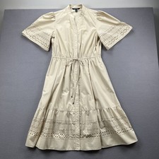 Lauren Ralph Lauren Laser-Cut Poplin Dress, Size 8 Beige Button Front