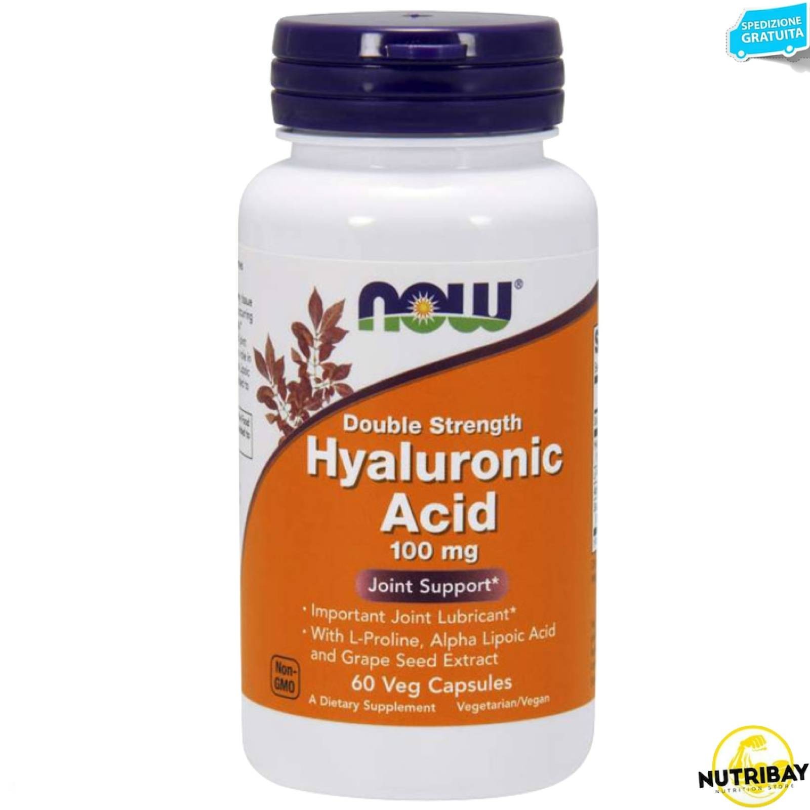 NOW Hyaluronic Acid 100 mg 60 Caps | Lubrificante Articolazioni per Atleti