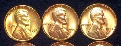 (3) 1954-S VERY GEM BU WHEATS CENTS (3 COINS) - AWESOME LOOKING CENTS - PICS!!