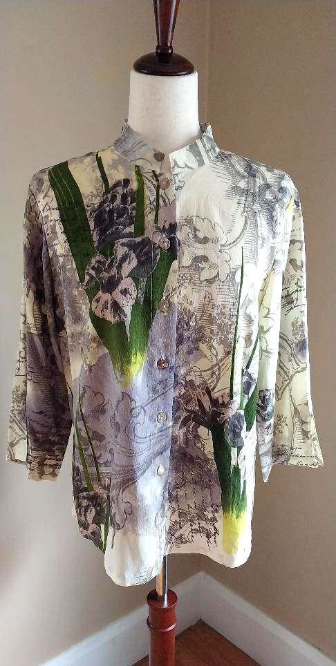 Citron Santa Monica 100% Silk Tunic Blouse EUC Size S Relaxed Fit