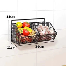 Wall Mounted Wire Storage Basket Vegetable Fruit Rack Kitchen Organiser Shelf