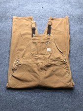 Carhartt Overalls Mens 44x34 Brown Duck Canvas Bib Workwear Zipper Legs R37