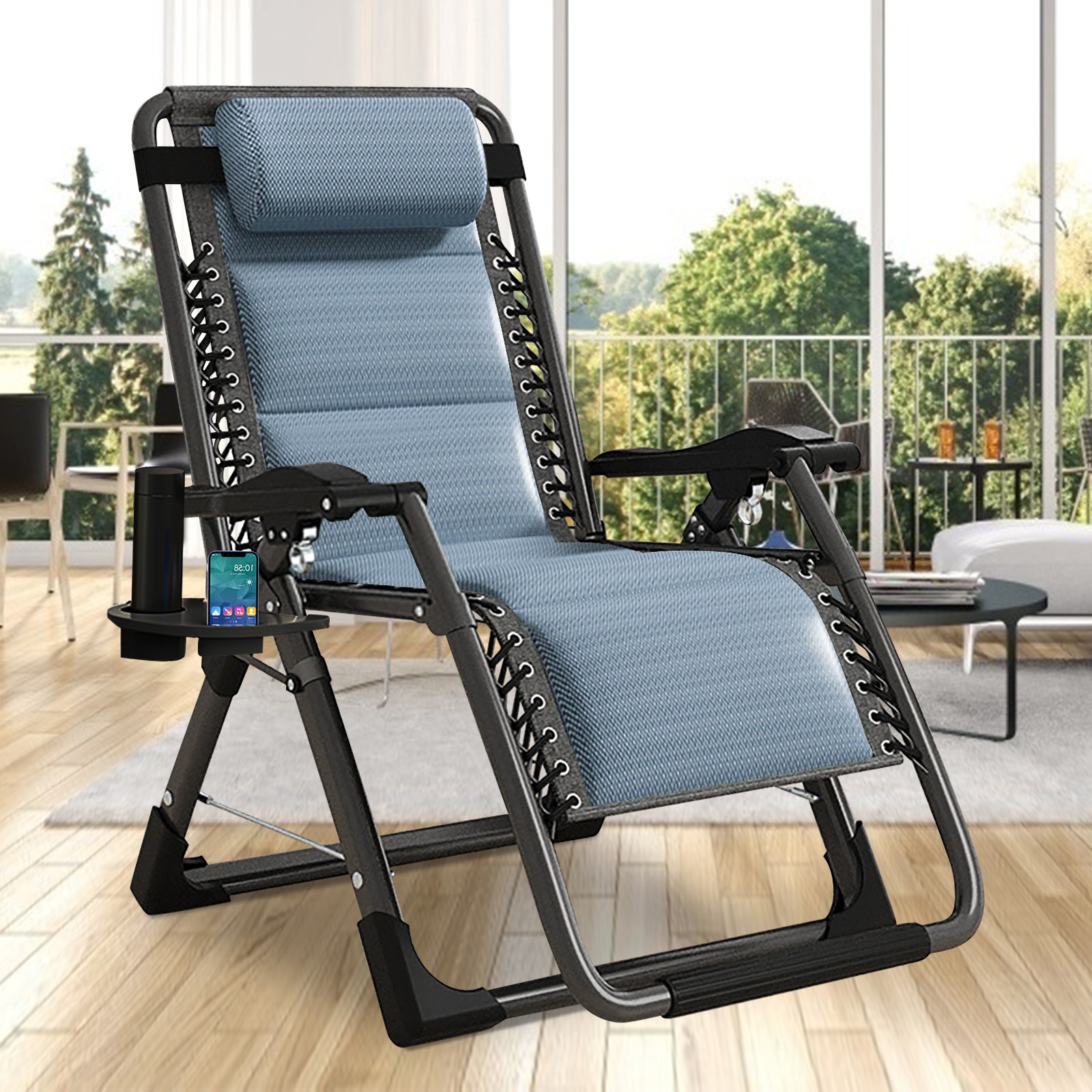 Zero Gravity Chair Ice Touch Silk Patio Lounger Relaxing Recliner with Headrest