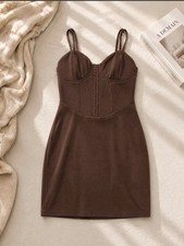 Wild Fable Brown Solid Sweetheart Strappy Bodycon Mini Dress Sleeveless S