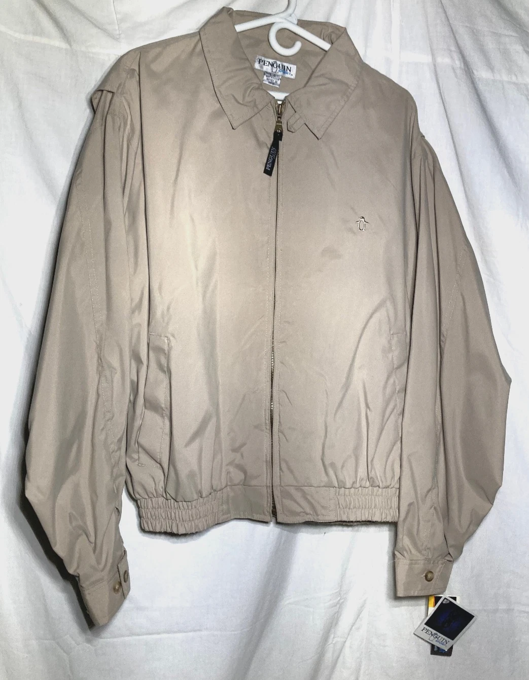 Vntg Penguin Sport Lined Polyester Windbreaker Casual Zip Jacket Men's Beige L
