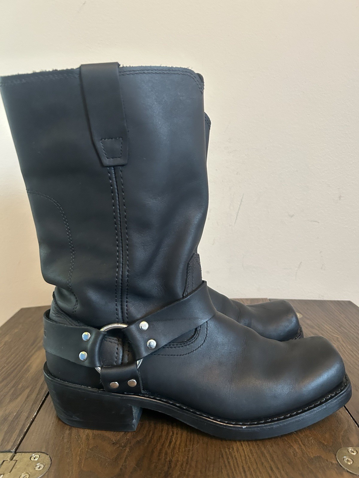 's Harness Motorcycle Leather Black Pull On Boots Db510 Size