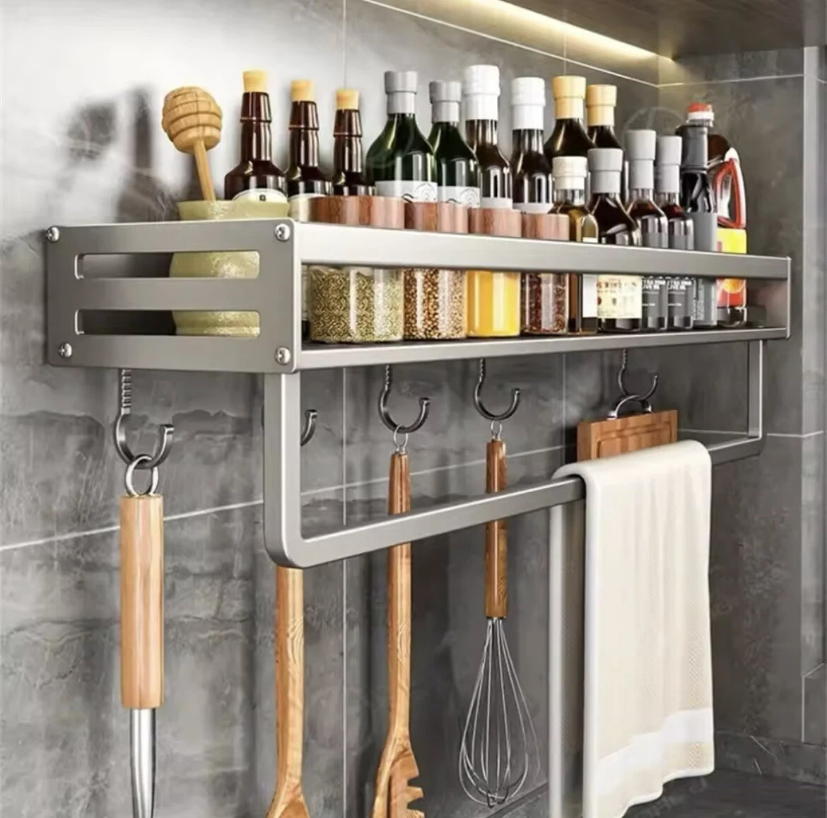 Aluminum Wall-Mounted Spice Rack Multifunctional