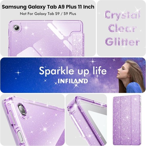 Case for Galaxy Tab A9 Plus 5G Glitter Cover with Sparkly Back Purple Clear - Photo 6/7