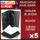 5 x PREMIUM Sextuple Black DVD Case Holds 6 Disc Six DVD Cover 14mm Pivot Tray