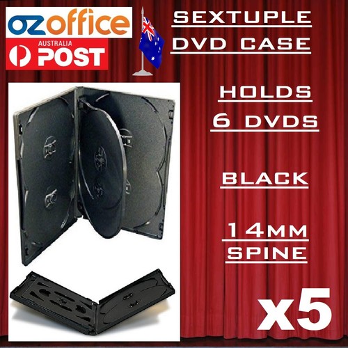 5 x PREMIUM Sextuple Black DVD Case Holds 6 Disc Six DVD Cover 14mm Pivot Tray - 第 1/5 張圖片