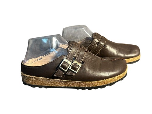 HAFLINGER Brown Leather Slip-On Comfort Flat Clogs Size EU 39 US 8