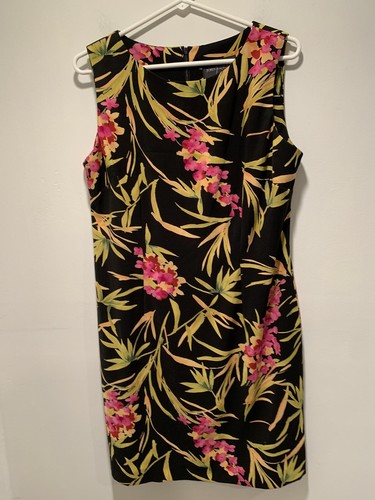 John Roberts Kleid Größe 14 ärmellos schwarz Blumen knielang dehnbar