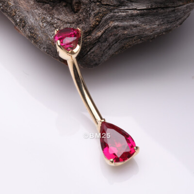 14 Karat Gold Dainty Brilliant Teardrop Sparkle Belly Button Ring
