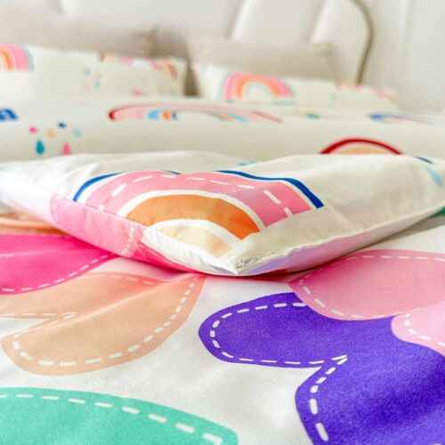 Cozy Twin Rainbow Comforter Set for Boys & Girls - Cartoon Hearts & Flowers - Picture 7 of 11