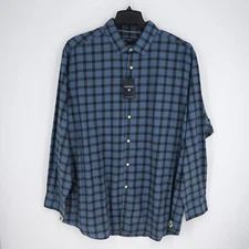 Cremieux Men's Long Sleeve Shirt XXL Blue Black Plaid 100% Cotton NWT $79.50