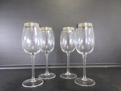 The Cellar at Macy's Crystal Clear Wine glasses stems wide platinum band 4 NOS