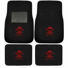 Brand New 4pcs Set Red Skull Logo Front Rear Car Truck Carpet Floor Mats