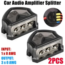 2PCS 3 Way 0 Gauge Input to 0 Gauge Output Power Ground Distribution Block Set