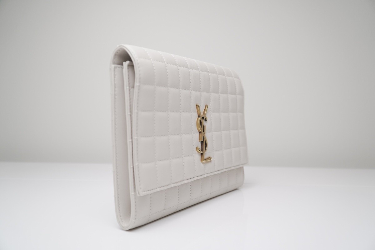 YSL ホワイトクラッチバッグ Yves Saint Laurent YSL Embossed Leather White Clutch Bag #24