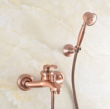Antique Red Copper Bathtub Faucet Set Bathroom Handheld Shower Taps Kit 2tf261