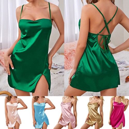 Sexy Damen-Dessous Seide Satin Nachtwäsche Nachtkleid Unterwäsche Babydoll Pyjama - Bild 3 von 23