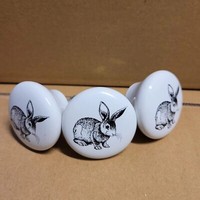 3 X MöBelknopf MöBelknauf Knauf Keramik Clayre&Eef Weiß Hase Hasen Schwarz