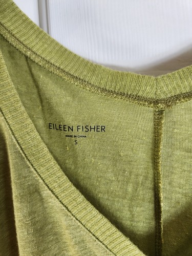 Eileen Fisher Sz S Women's Linen Lime Green V-Neck Dolman Short Sleeve Knit Top - Picture 3 of 4