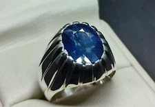 Natural 9 Carat Blue Sapphire Men's Ring 925 Sterling Silver Oval Cut Ring Gift