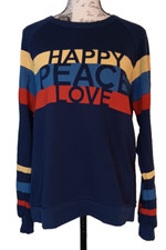 Lauren Moshi XS Sweatshirt, Happy Peace Love, Navy Blue, Yellow Red Blue Stripe