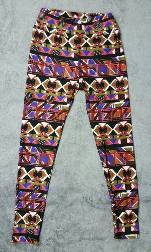 SOFT LuLaRoe Leggings RED BLACK Tribal Aztec Geometric Warrior Print Onesize  - Image 3 of 4