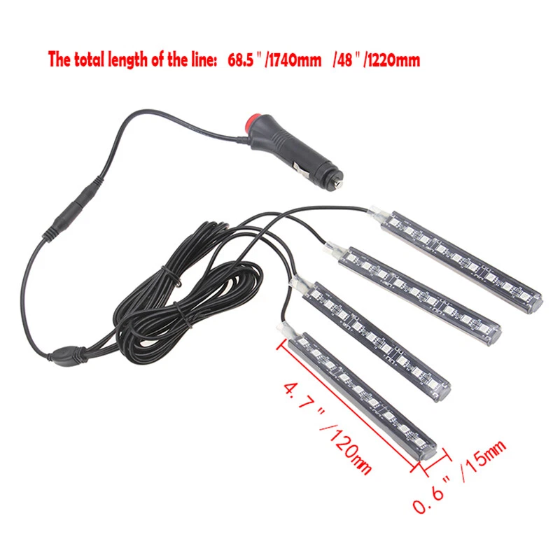 4x RGB Coche Auto Interior Neón Atmósfera Tira Luz LED Música Control Remoto Foto 3 de 4
