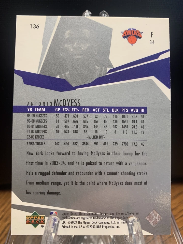 2003-04 Upper Deck Black Diamond Basketball #136 Antonio McDyess - Image 2 of 2