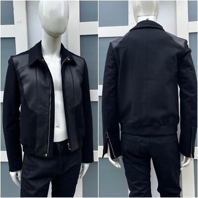 Ultra seltene & wunderschöne Dior Homme AW10 Lederbesatz Wolle Bomber Bikerjacke