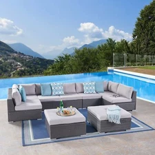 Tom Rosa Outdoor 7 Seater Wicker Sectional Sofa Set with Cushions