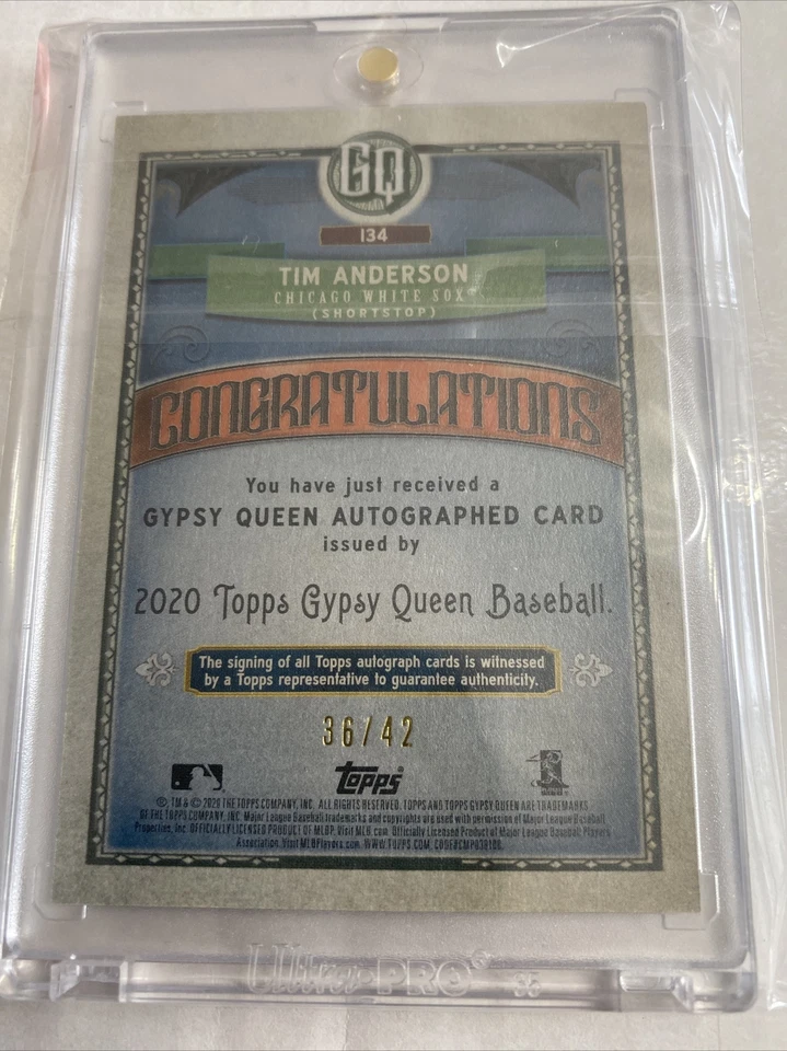 2020 Topps Gypsy Queen Black And White Tim Anderson Auto 36/42 - Image 2 of 2