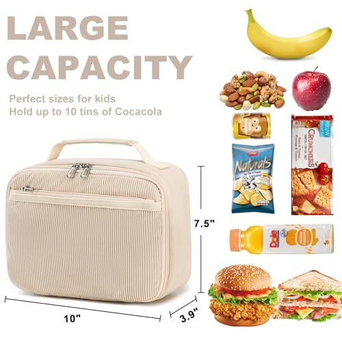 Kids Girls Lunch Bag Insulated Lunch Box for school Corduroy Lunch ...
