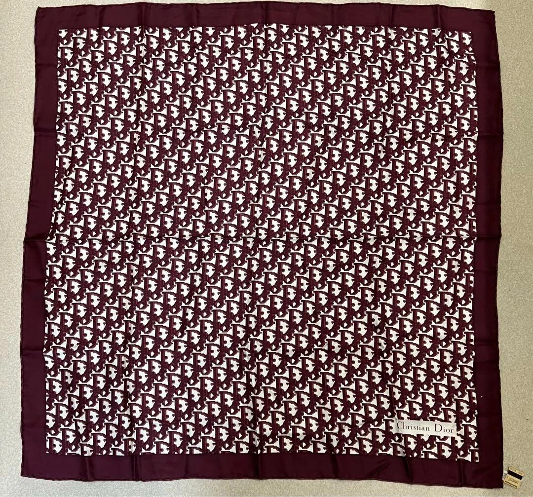 Christian Dior Scarf Trotter Pattern Bordeaux 78 x 78cm Silk Authentic Vintage