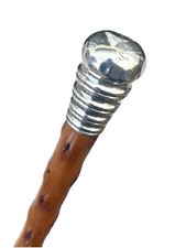 Vintage Antique Sterling Silver Wood Fancy Swagger Knob Walking Stick Cane Old