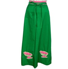 Vintage 60s 70s Maxi Skirt Small Watermelon Design Green Pink Retro Garden Party