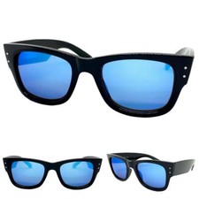 Men Classy Vintage Retro SUNGLASSES Thick Square Black Frame POLARIZED Blue Lens