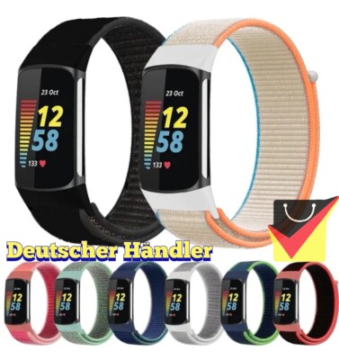 Nylon Armband für Fitbit Charge 5 Sport Klettverschluss Uhr Watch Band Strap