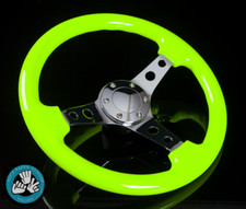 Universal 14 Class Hyper Yellow Grip 6-hole Chrome 3-spoke Steering Wheel 350mm