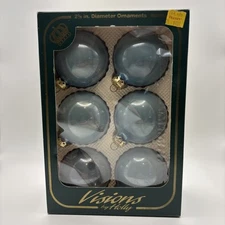 Visions by Holly Glass 2 5/8" Christmas Ornaments Smokey BLUE Box of 6