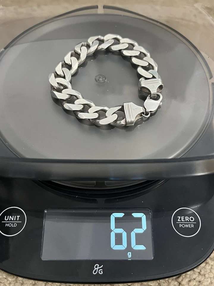 Brazalete de eslabones cubanos de ley 925 pesado 15 mm 8" para hombre 62 g acabado mate Foto 4 de 4