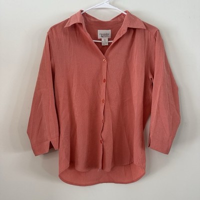 VTG Women s Christopher & Banks Blouse Top Shirt Salmon Pink Small 3/4 Sleeve